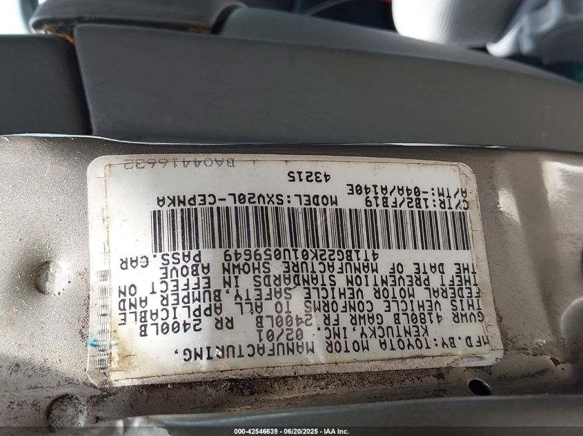 2001 Toyota Camry Le VIN: 4T1BG22K01U059649 Lot: 42546639