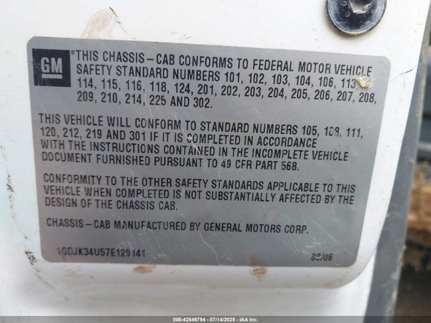 2007 GMC Sierra 3500 Chassis Classic Work Truck VIN: 1GDJK34U57E120141 Lot: 42546794