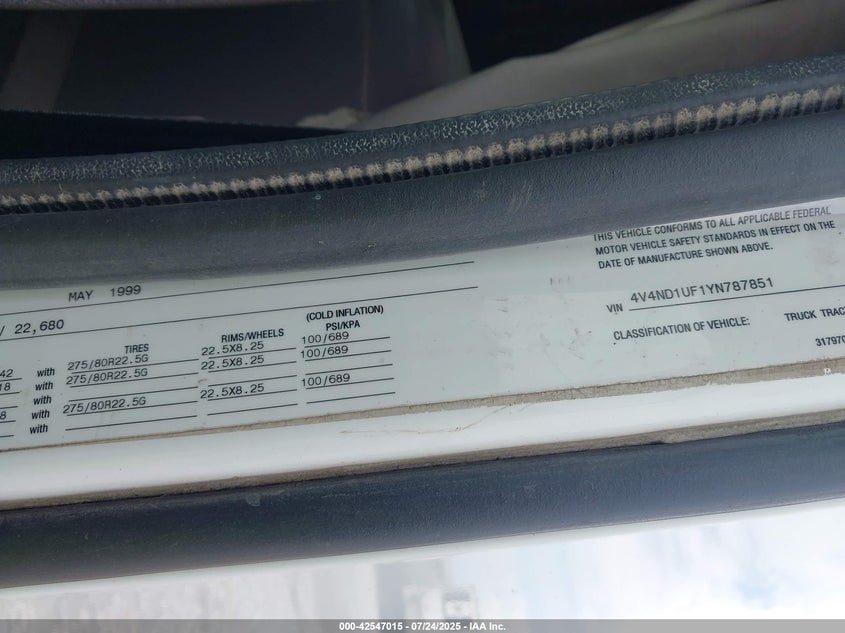 2000 Volvo Vn VIN: 4V4ND1UF1YN787851 Lot: 42547015