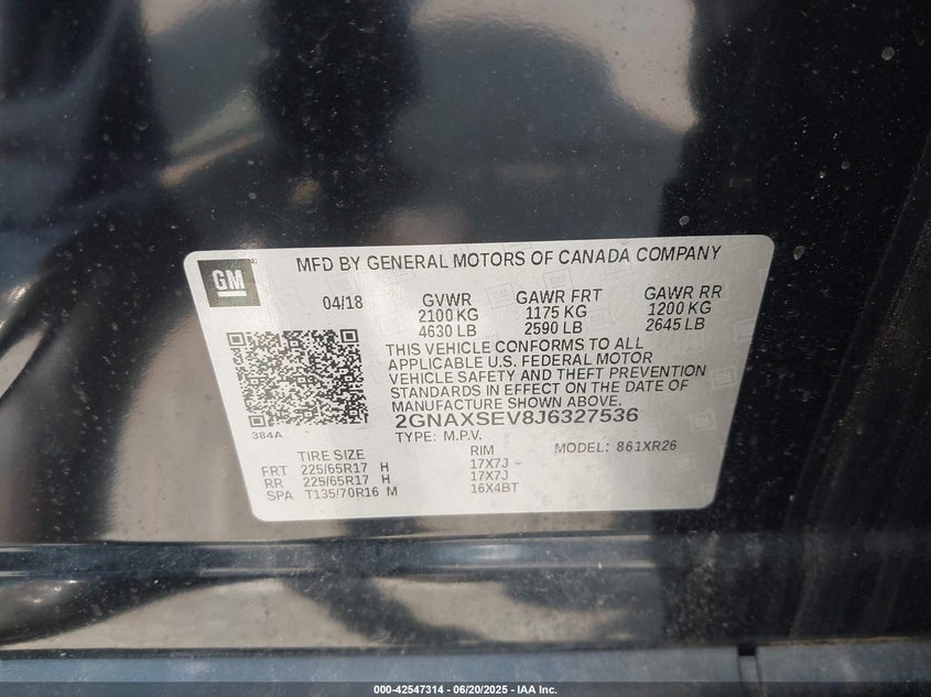 2018 CHEVROLET EQUINOX LT - 2GNAXSEV8J6327536