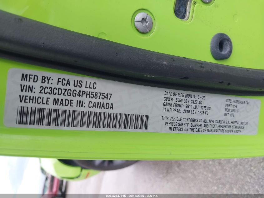 2C3CDZGG4PH587547, For sale 2023 DODGE CHALLENGER 3.6L V-6 DOHC