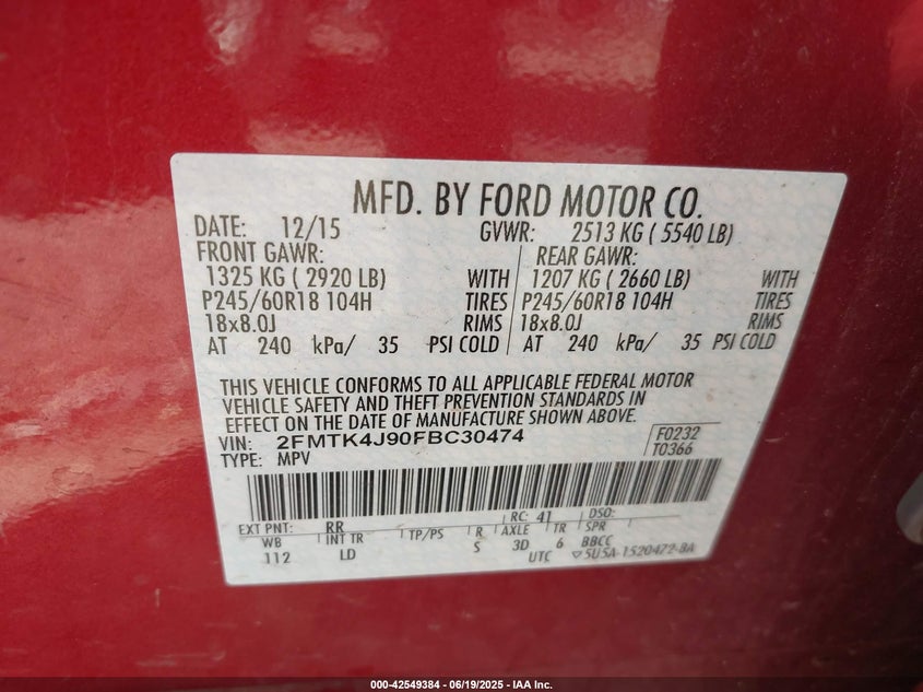 2015 FORD EDGE SEL - 2FMTK4J90FBC30474