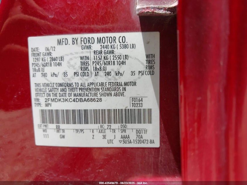 2013 FORD EDGE LIMITED - 2FMDK3KC4DBA68628