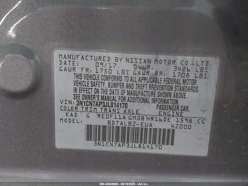 2018 NISSAN VERSA 1.6 SV - 3N1CN7AP3JL814170