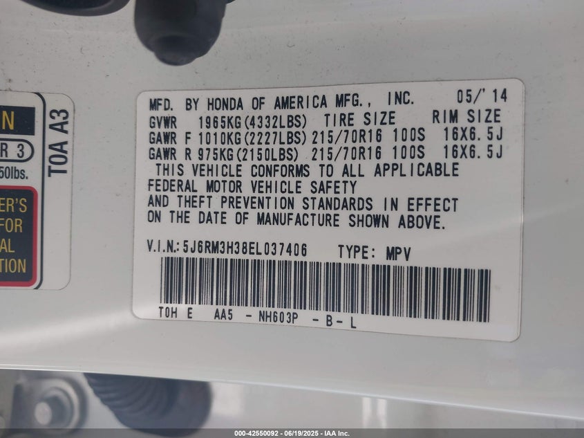 2014 HONDA CR-V LX - 5J6RM3H38EL037406