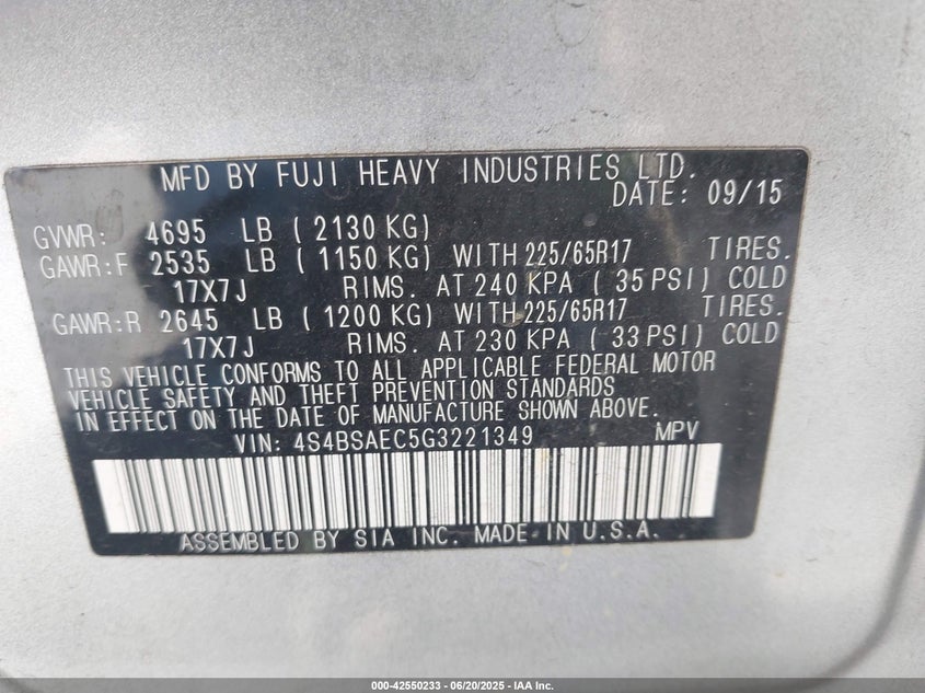 2016 SUBARU OUTBACK 2.5I PREMIUM - 4S4BSAEC5G3221349