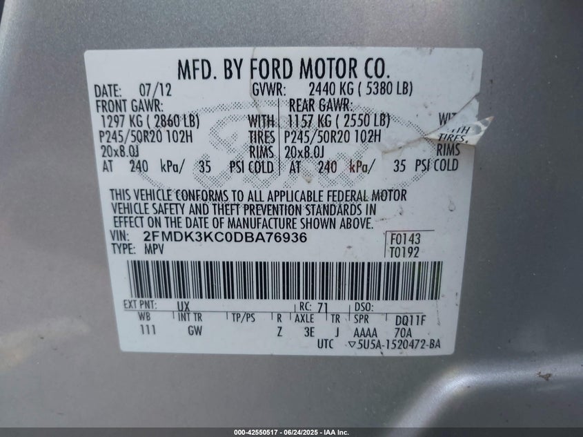 2013 FORD EDGE LIMITED - 2FMDK3KC0DBA76936