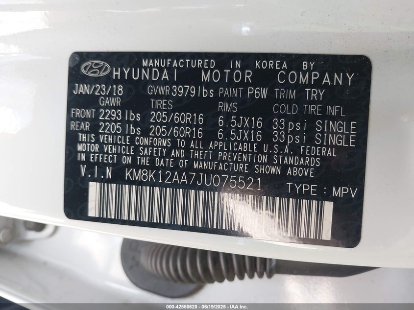 2018 HYUNDAI KONA VIN: KM8K12AA7JU075521