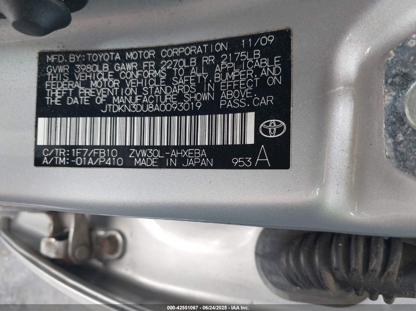 2010 Toyota Prius Ii VIN: JTDKN3DU8A0093019 Lot: 42551067