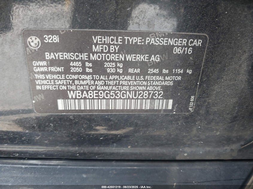 2016 BMW 328I WBA8E9G53GNU28732
