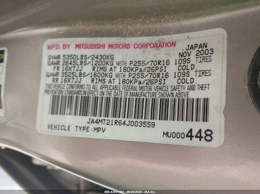 2004 Mitsubishi Montero Sport Ls VIN: JA4MT21R64J003559 Lot: 42551462