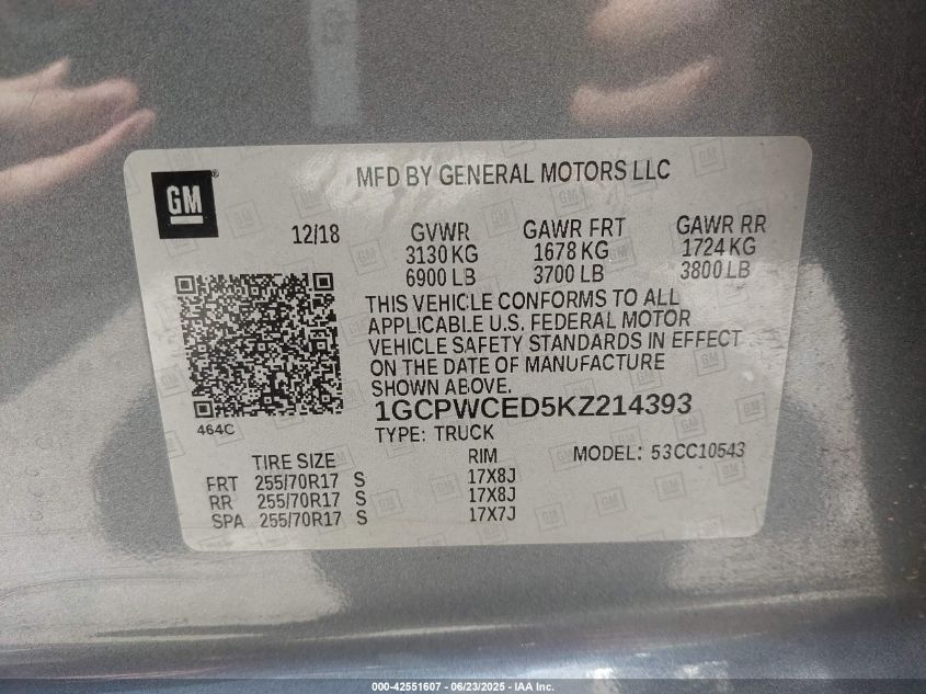 2019 CHEVROLET SILVERADO 1500 LT - 1GCPWCED5KZ214393