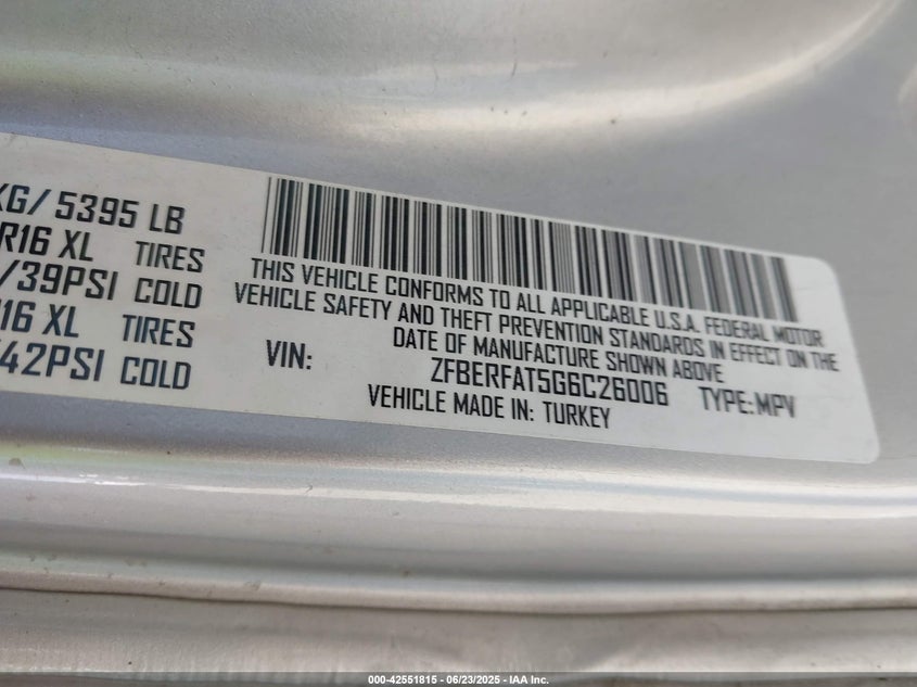 2016 RAM PROMASTER CITY - ZFBERFAT5G6C26006