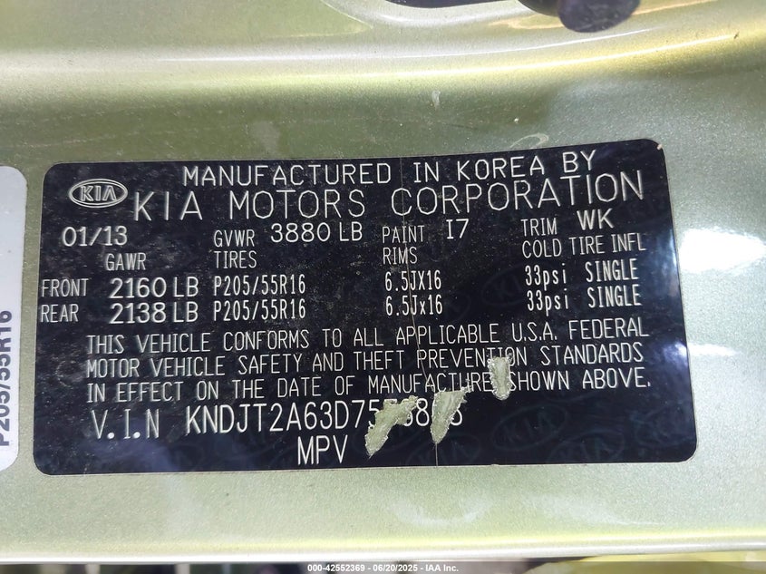 2013 KIA SOUL VIN: KNDJT2A63D7573868