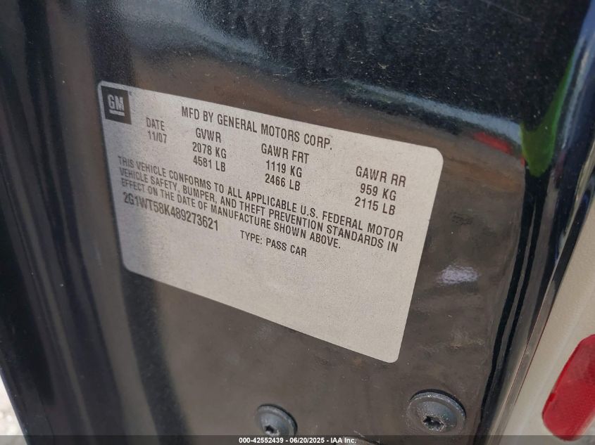 2008 Chevrolet Impala Lt VIN: 2G1WT58K489273621 Lot: 42552439