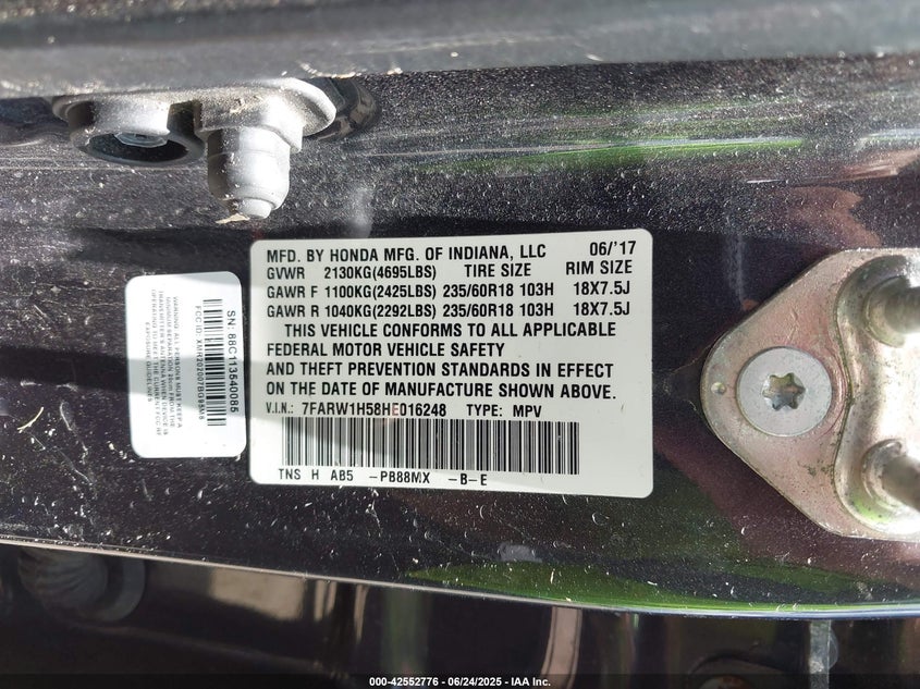 2017 HONDA CR-V EX - 7FARW1H58HE016248