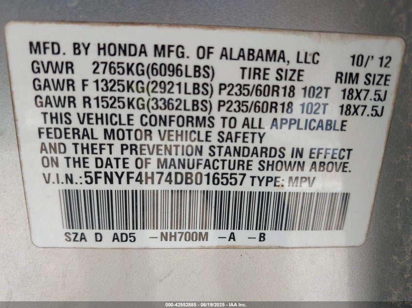 2013 HONDA PILOT EX-L - 5FNYF4H74DB016557