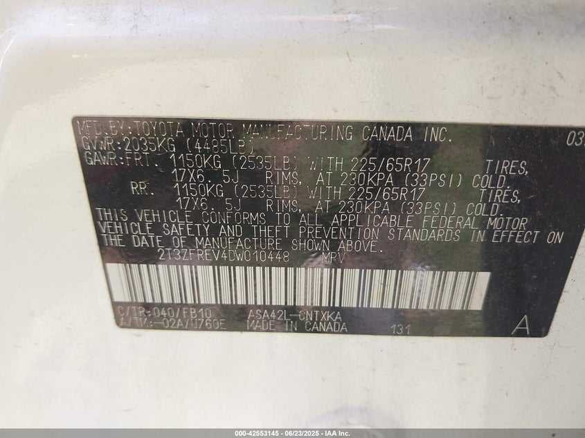 2013 TOYOTA RAV4 LE - 2T3ZFREV4DW010448