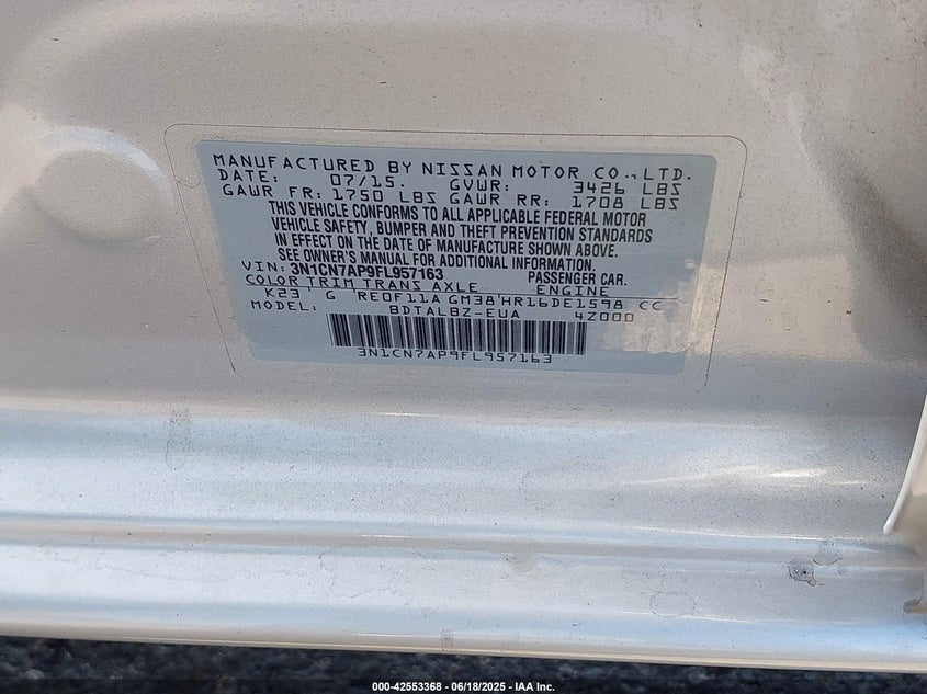 2015 NISSAN VERSA 1.6 SV - 3N1CN7AP9FL957163