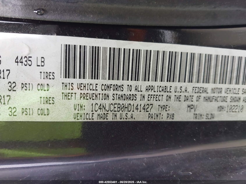 2017 JEEP COMPASS HIGH ALTITUDE FWD - 1C4NJCEB0HD141427