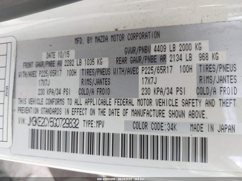 2016 MAZDA CX-5 TOURING - JM3KE2CY5G0729832