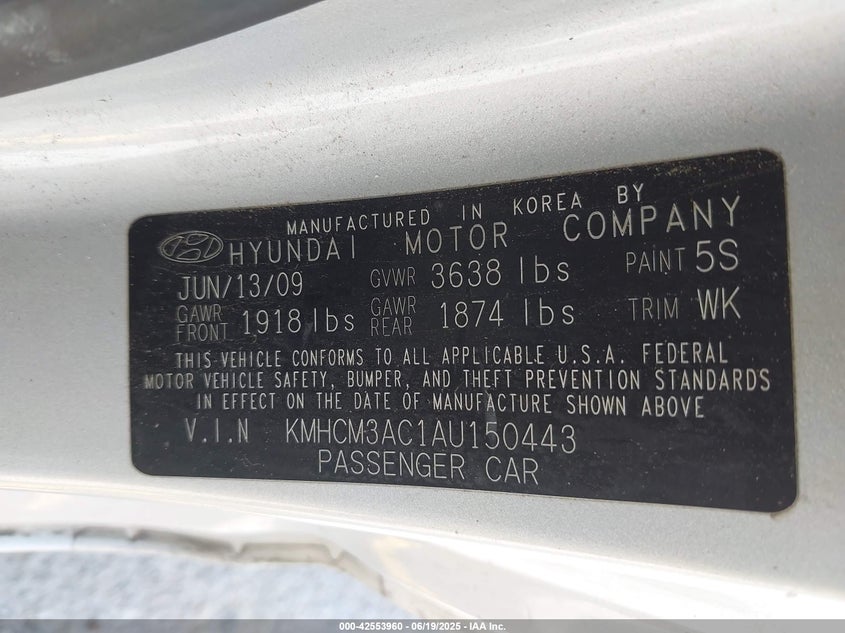 2010 Hyundai Accent Gs VIN: KMHCM3AC1AU150443 Lot: 42553960