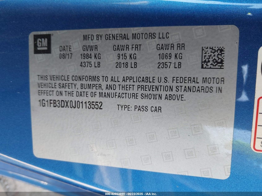 2018 CHEVROLET CAMARO 1LT - 1G1FB3DX0J0113552