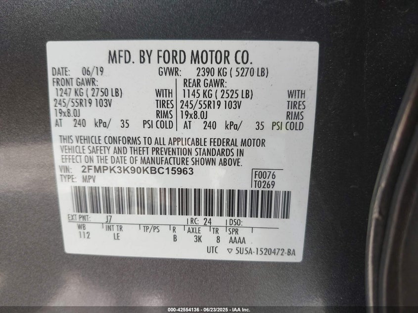 2019 FORD EDGE TITANIUM - 2FMPK3K90KBC15963