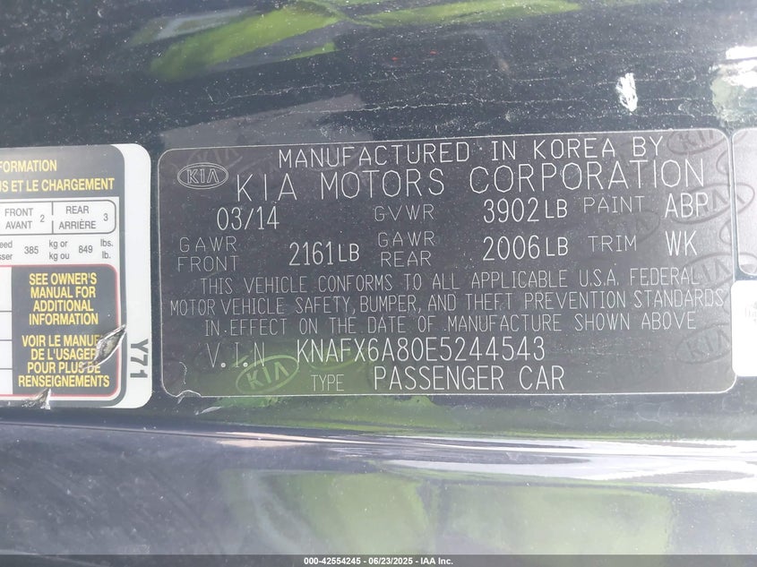 2014 KIA FORTE KOUP VIN: KNAFX6A80E5244543