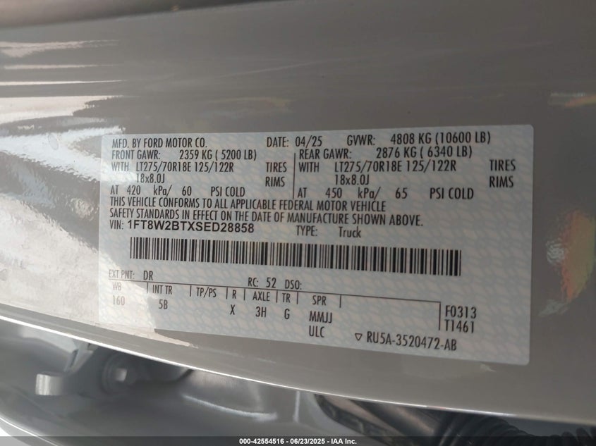 2025 Ford F-250 Lariat VIN: 1FT8W2BTXSED28858 Lot: 42554516