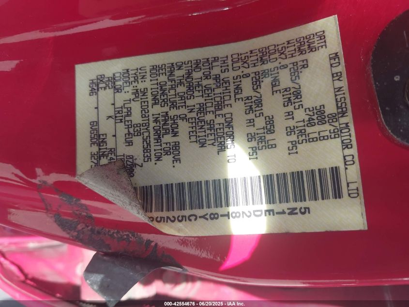 2000 Nissan Xterra Se/Xe VIN: 5N1ED28T8YC525835 Lot: 42554676