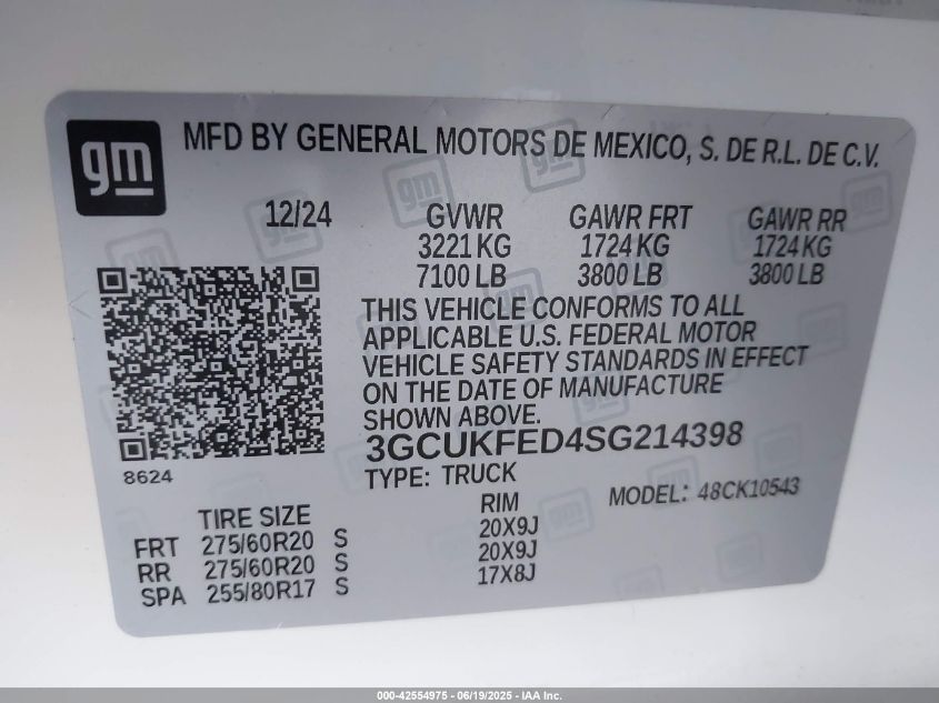 2025 Chevrolet Silverado 1500 - 3GCUKFED4SG214398