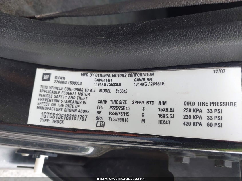 2008 GMC CANYON VIN: 1GTCS13E188181787