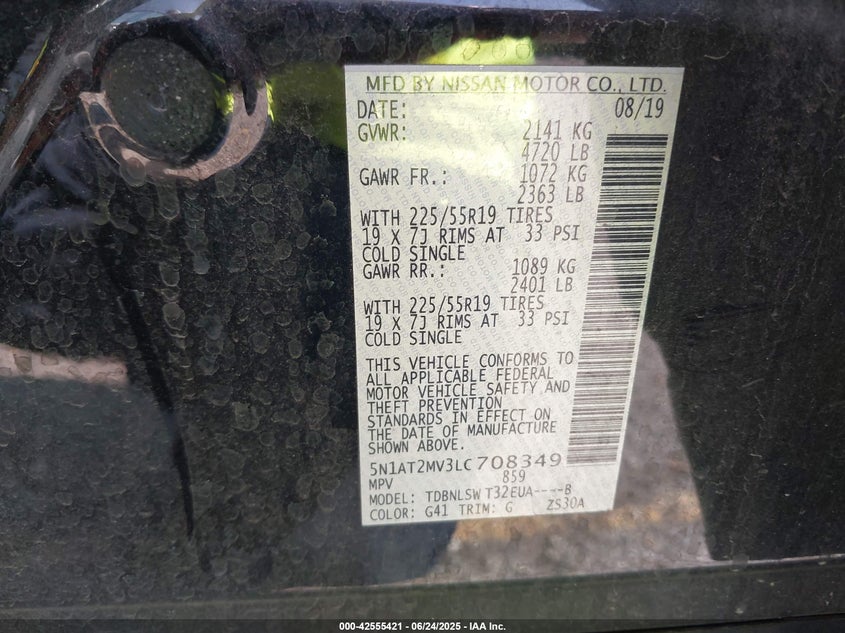 VIN 5N1AT2MV3LC708349 2020 NISSAN ROGUE SL INTELLIGENT AWD