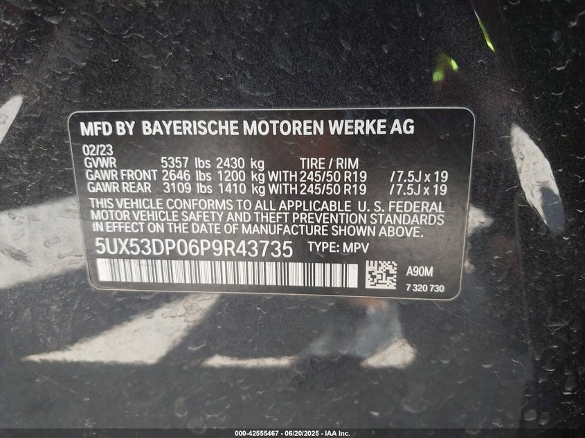 2023 BMW X3 XDRIVE30I - 5UX53DP06P9R43735