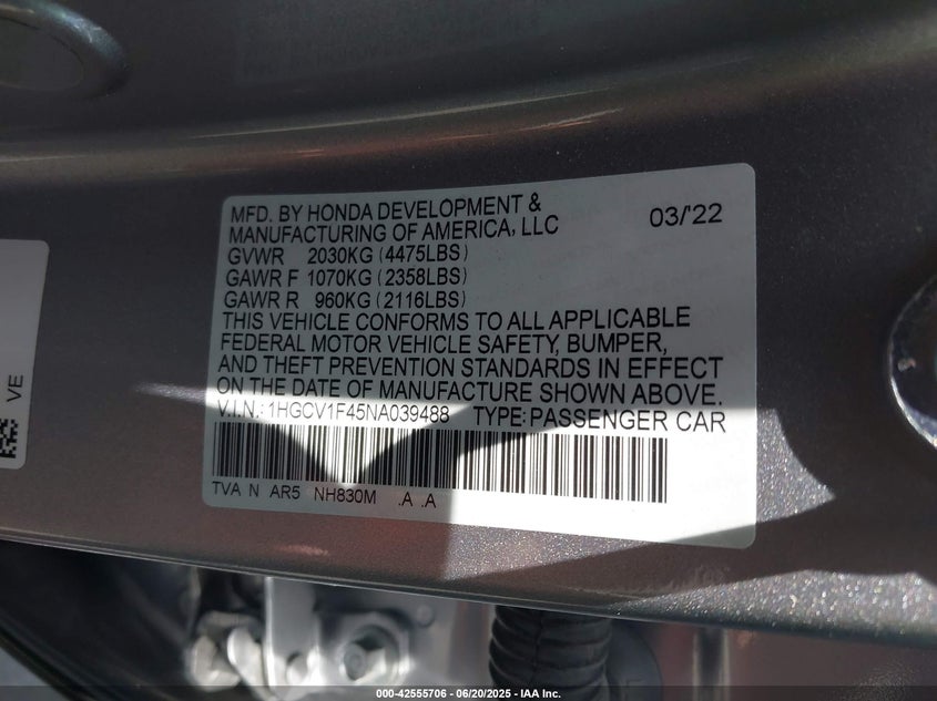 2022 HONDA ACCORD SPORT SPECIAL EDITION - 1HGCV1F45NA039488