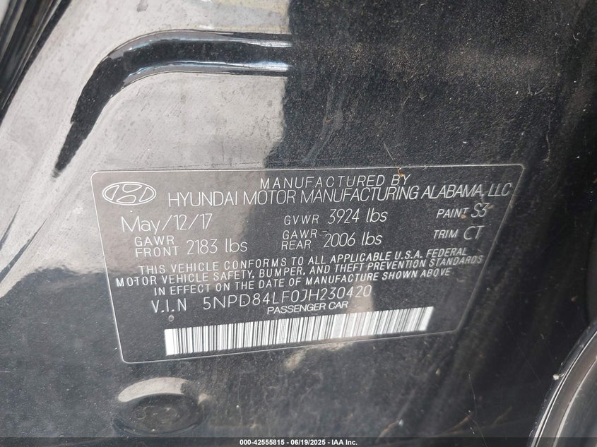 2018 HYUNDAI ELANTRA VIN: 5NPD84LF0JH230420