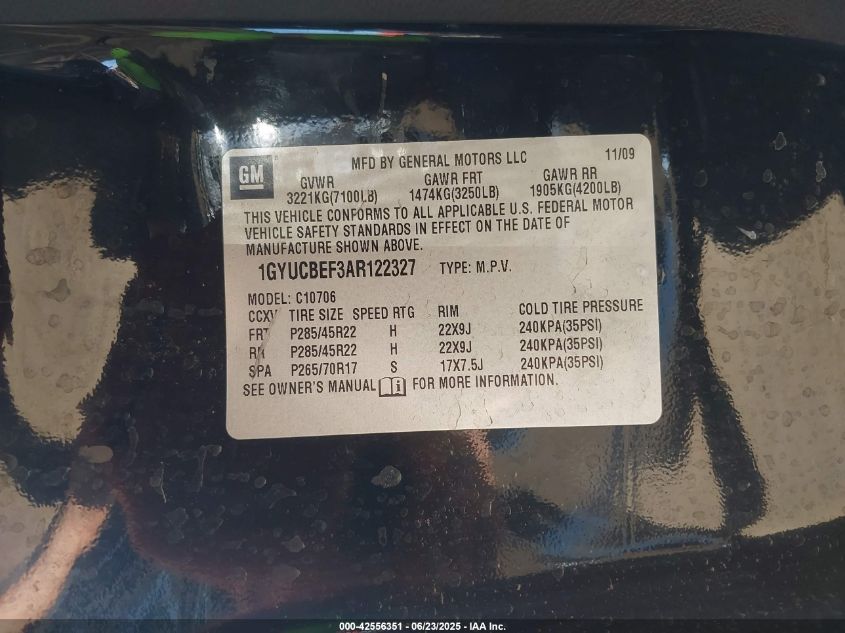 2010 Cadillac Escalade Luxury VIN: 1GYUCBEF3AR122327 Lot: 42556351