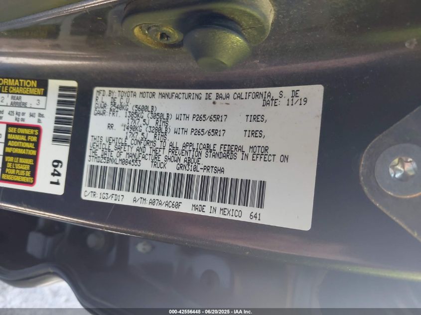 2020 Toyota Tacoma Trd Sport VIN: 3TMDZ5BNXLM084553 Lot: 42556448