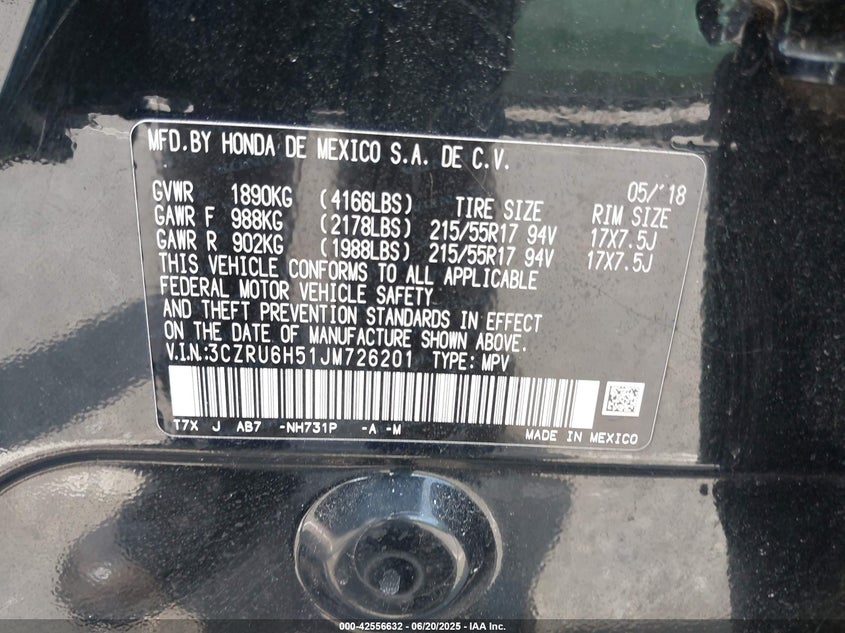 2018 HONDA HR-V EX - 3CZRU6H51JM726201