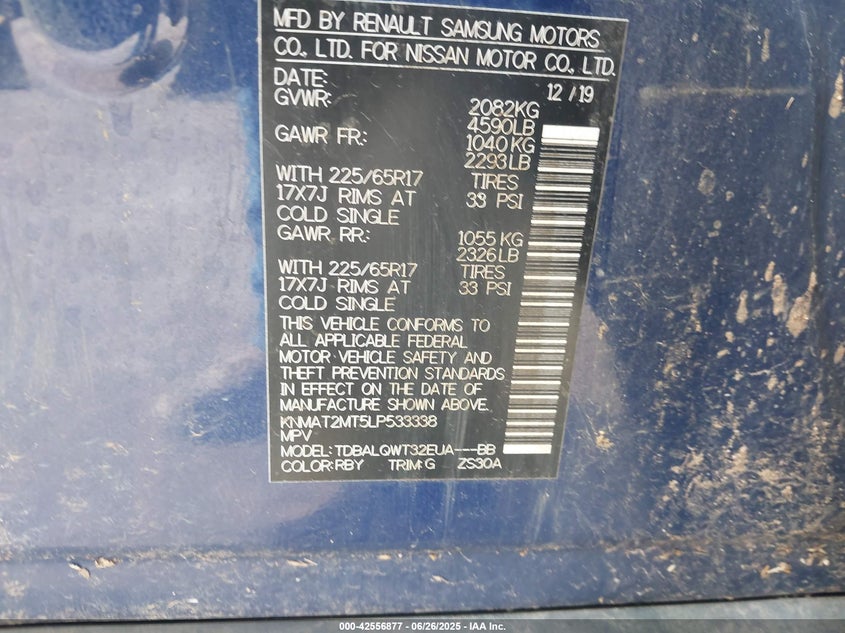 2020 NISSAN ROGUE SV FWD - KNMAT2MT5LP533338