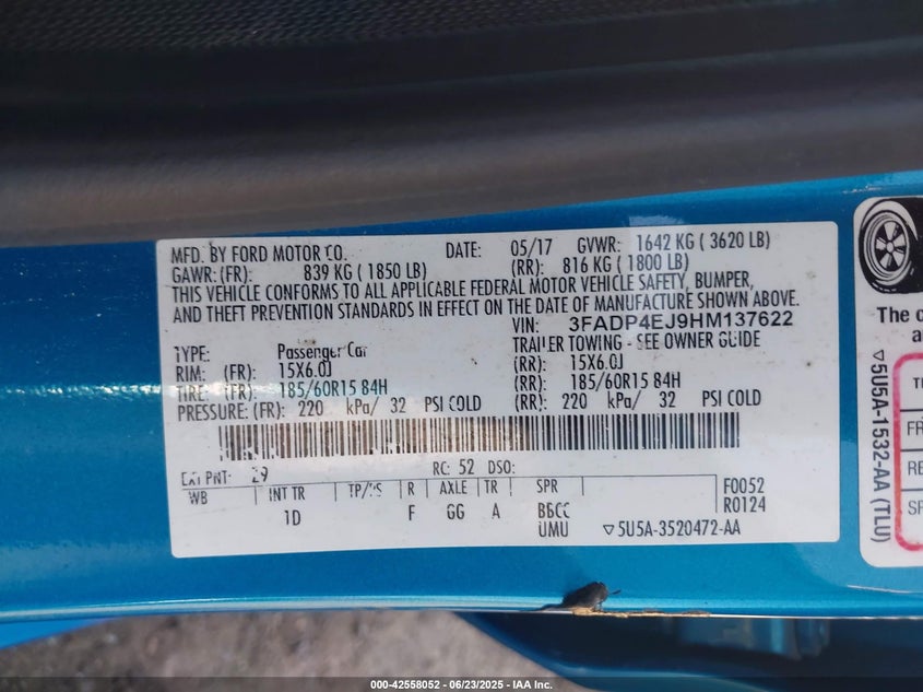 2017 FORD FIESTA SE - 3FADP4EJ9HM137622