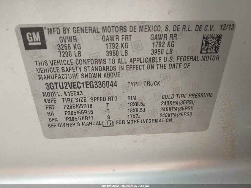 2014 GMC SIERRA 1500 SLT - 3GTU2VEC1EG336044