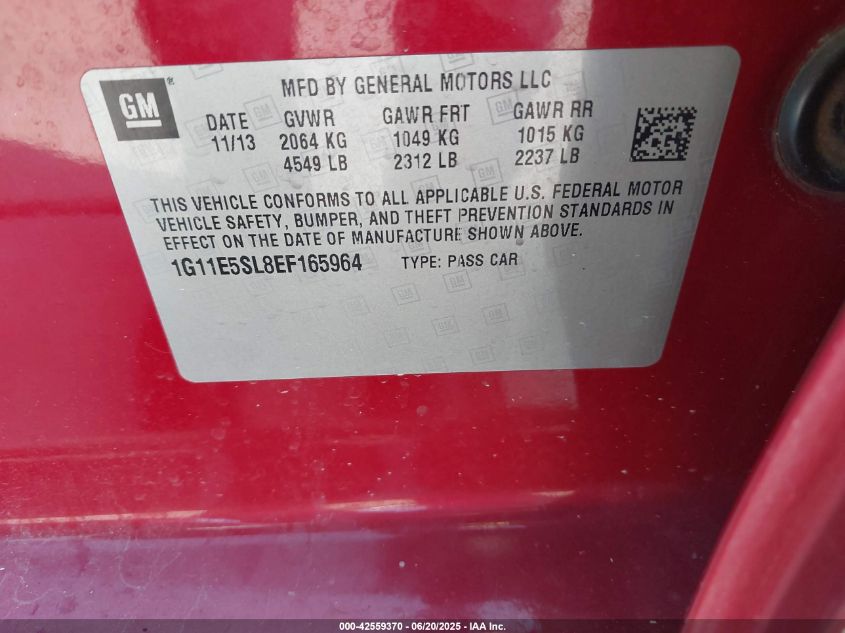 2014 Chevrolet Malibu 2Lt VIN: 1G11E5SL8EF165964 Lot: 42559370