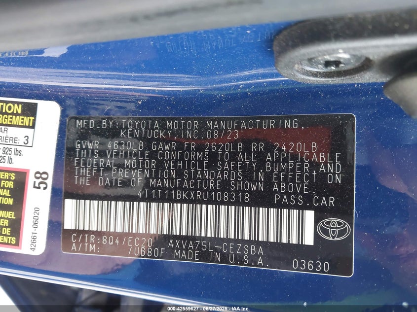 2024 Toyota Camry Se Nightshade VIN: 4T1T11BKXRU108318 Lot: 42559627