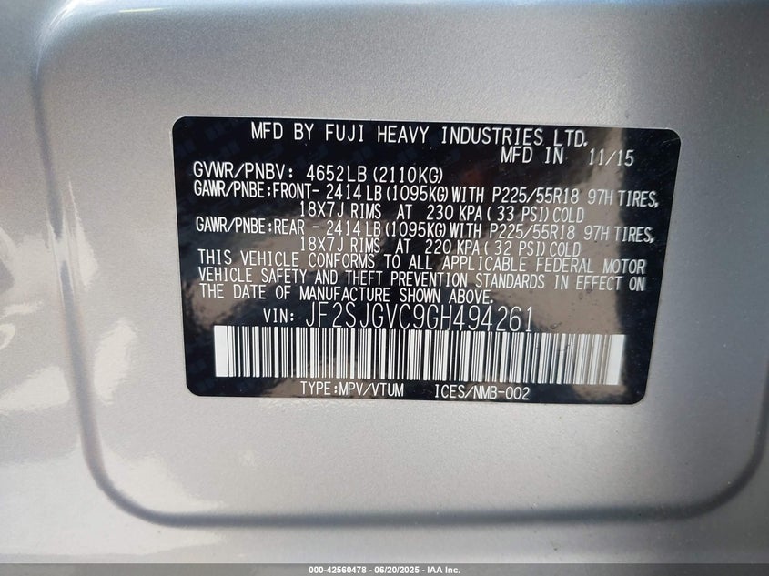 2016 SUBARU FORESTER 2.0XT TOURING - JF2SJGVC9GH494261