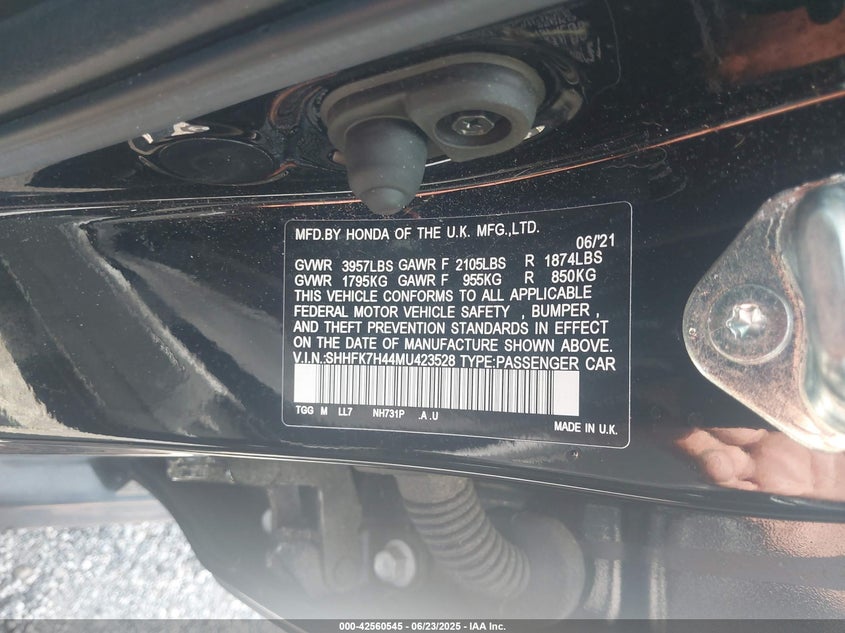 2021 HONDA CIVIC SPORT - SHHFK7H44MU423528