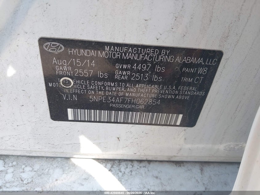 2015 HYUNDAI SONATA SPORT VIN: 5NPE34AF7FH062854