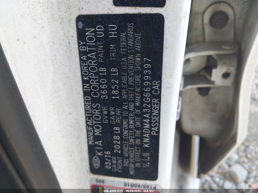 2016 Kia Rio Lx VIN: KNADM4A32G6699397 Lot: 42561813