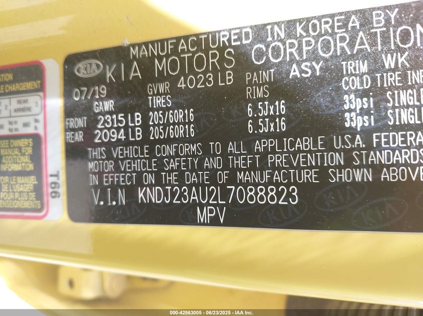2020 KIA SOUL VIN: KNDJ23AU2L7088823